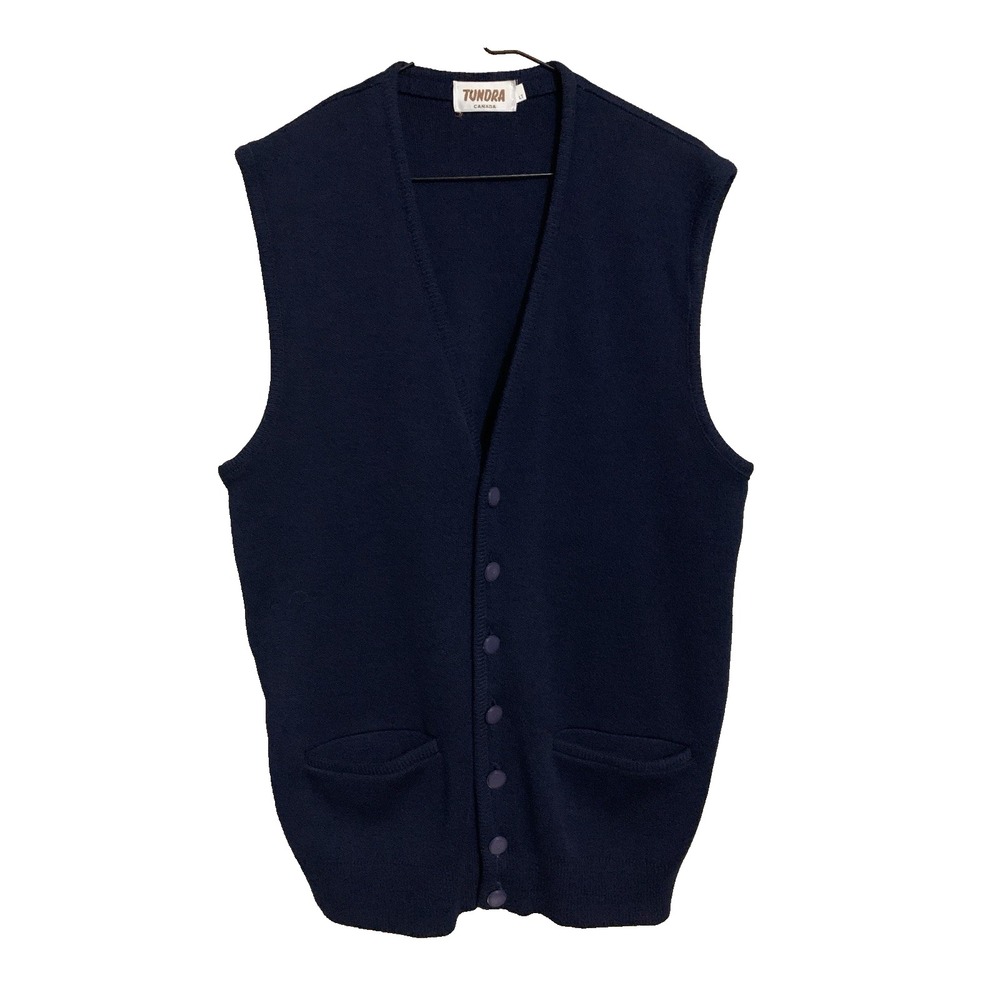 VTG Tundra Canada Sweater Vest‎ Wool Blend Men’s L Navy Dark Eclectic Academia